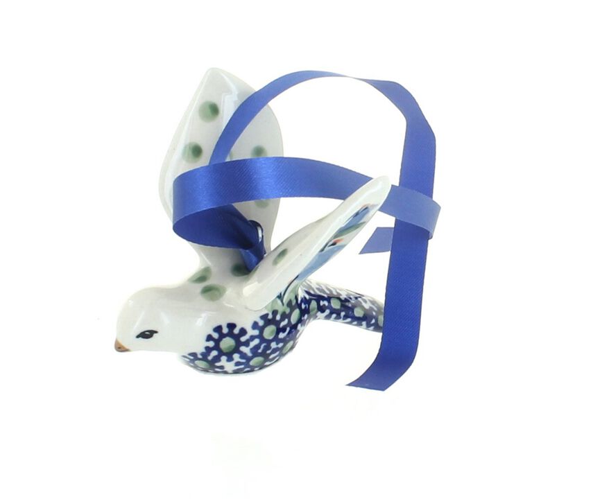 Blue Rose Polish Pottery Small Dots Dove Ornament