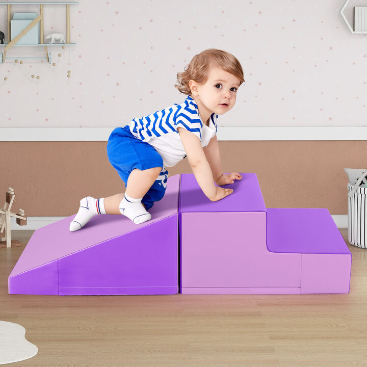 2-Piece Step and Slide Climber for Infants and Toddlers Baby Soft Play Set Foam Blocks