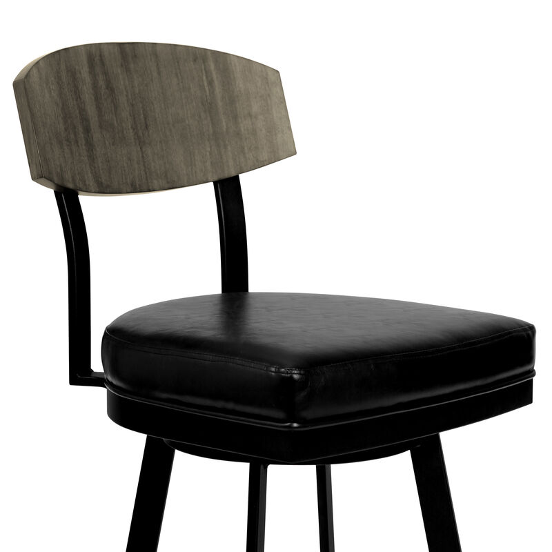 Frisco Bar Height Barstool in Matte Black Finish with Black Faux Leather and Gray Walnut