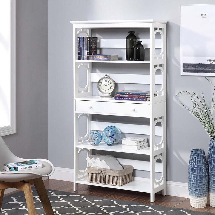 Convenience Concepts Omega 5 Tier Bookcase with Drawer, White