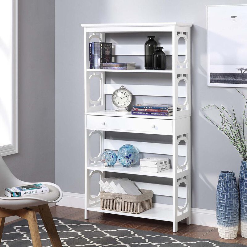 Convenience Concepts Omega 5 Tier Bookcase with Drawer, White