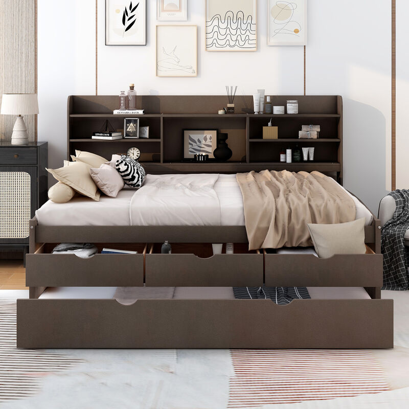 Merax Wooden Captain Daybed Bed with Bookshelves