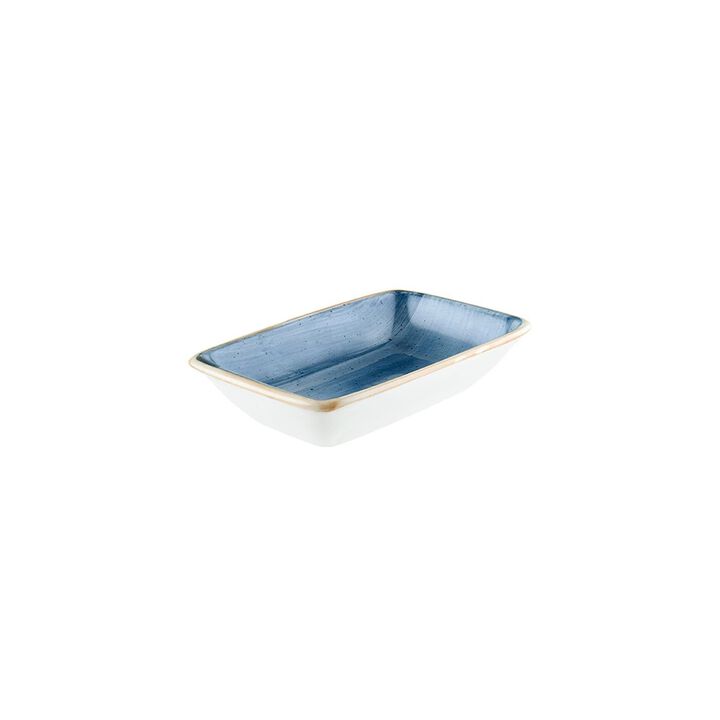 Dusk 6" x 3.75" x h:1.25" 6 oz. Rectangular Blue Porcelain Deep Plate (Set of 2)