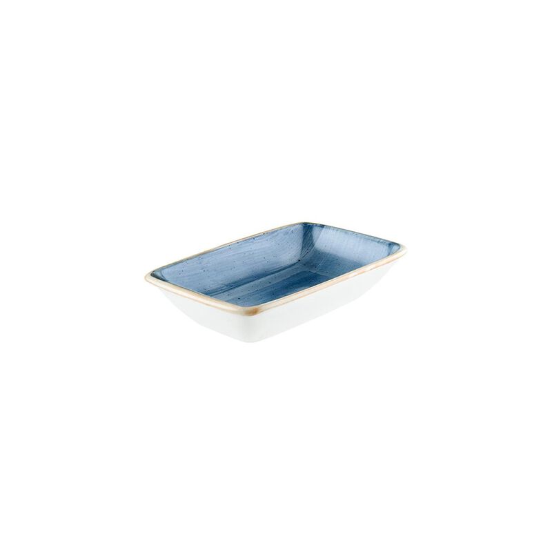 Dusk 6" x 3.75" x h:1.25" 6 oz. Rectangular Blue Porcelain Deep Plate (Set of 2)
