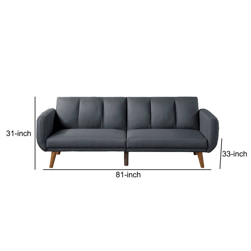 Adjustable Upholstered Sofa with Track Armrests and Angled Legs, Light Gray - Benzara
