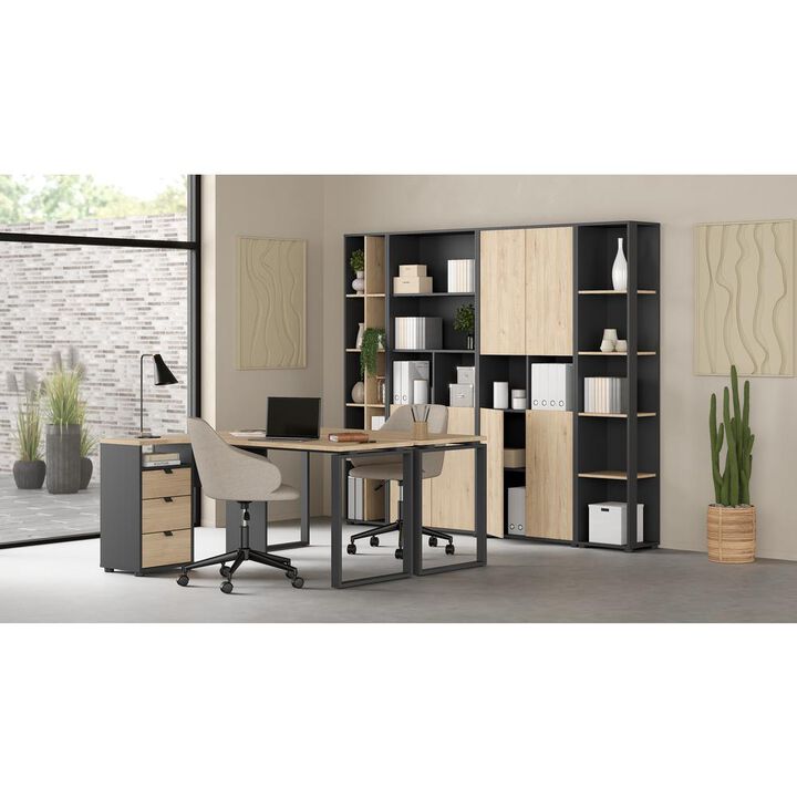 Tvilum Sign Narrow 10 Shelf Bookcase/ bookcase with divider, Matte Grey/Jackson Hickory