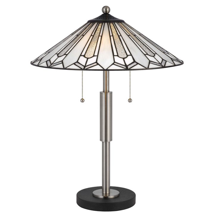 Kio 23 Inch Table Lamp, Modern Tiffany Style Stained Glass, Silver Metal - Benzara