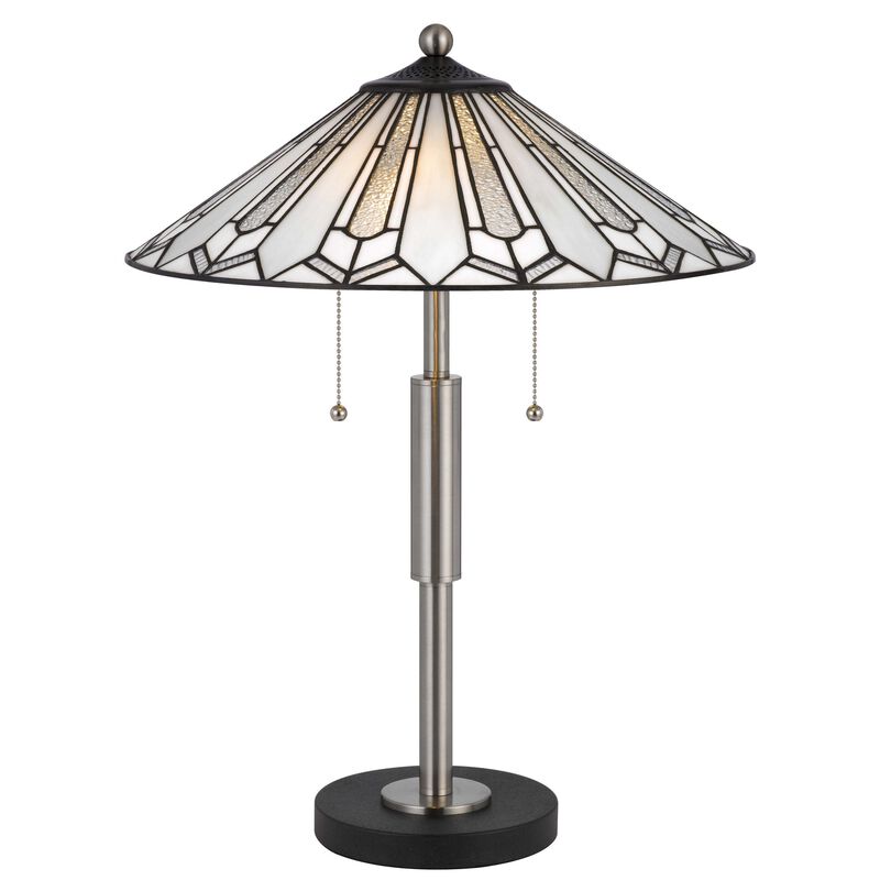 Kio 23 Inch Table Lamp, Modern Tiffany Style Stained Glass, Silver Metal - Benzara