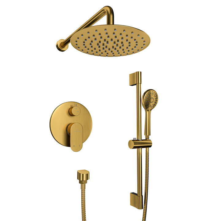 Mondawe 9 Inch 2-functions Wall Mounted Rainfall Shower Body Round Top Spray System with Handheld