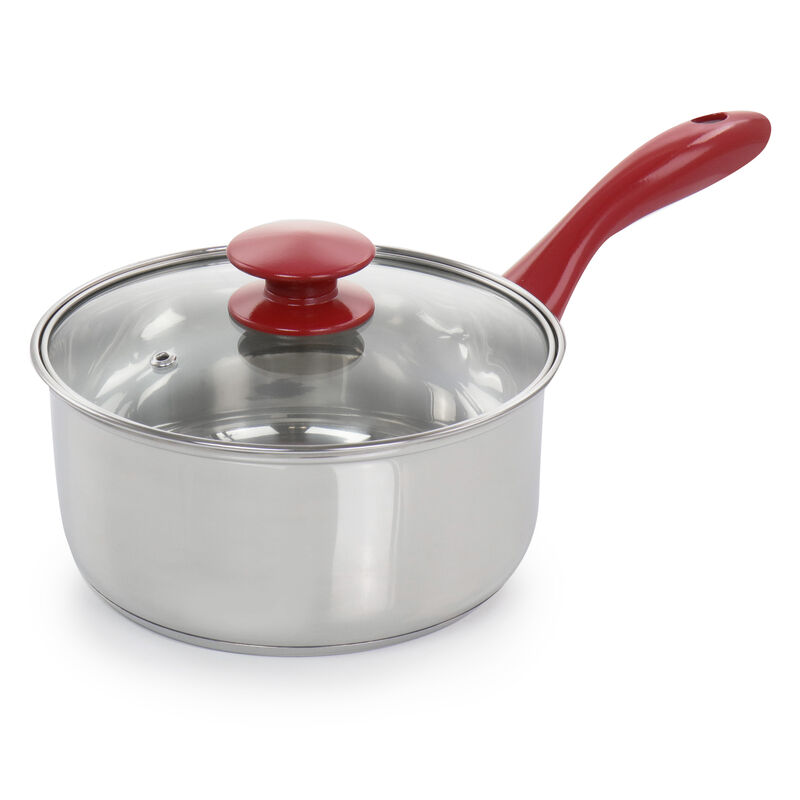 Gibson Home Crawson 7 Piece Stainless Steel Cookware Set in Chrome with Red Handles