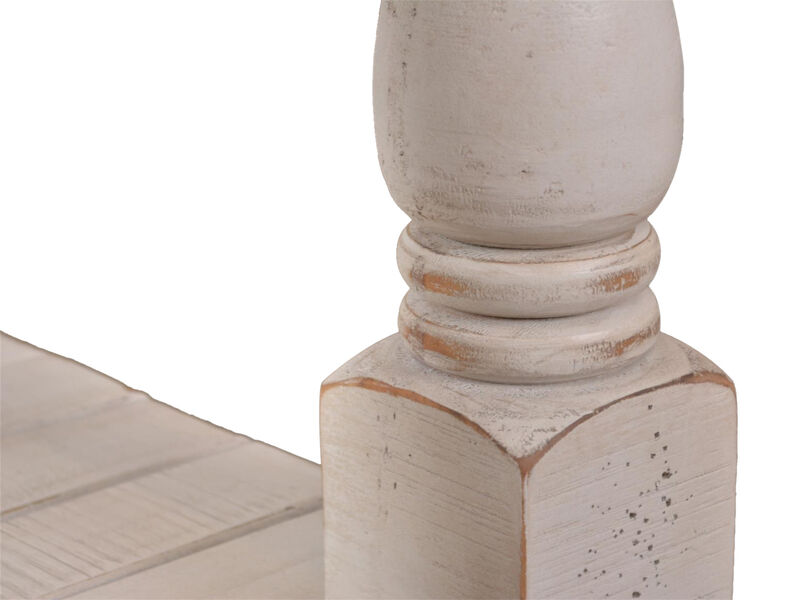 Rustic French 18 in. Cottage White and Brown Rectangular Wood End Table