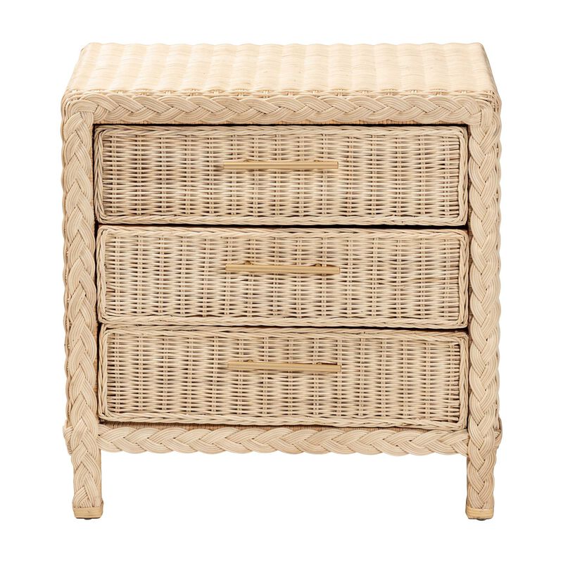 bali & pari Lanica Japandi Sun Bleached Rattan 3 Drawer Nightstand