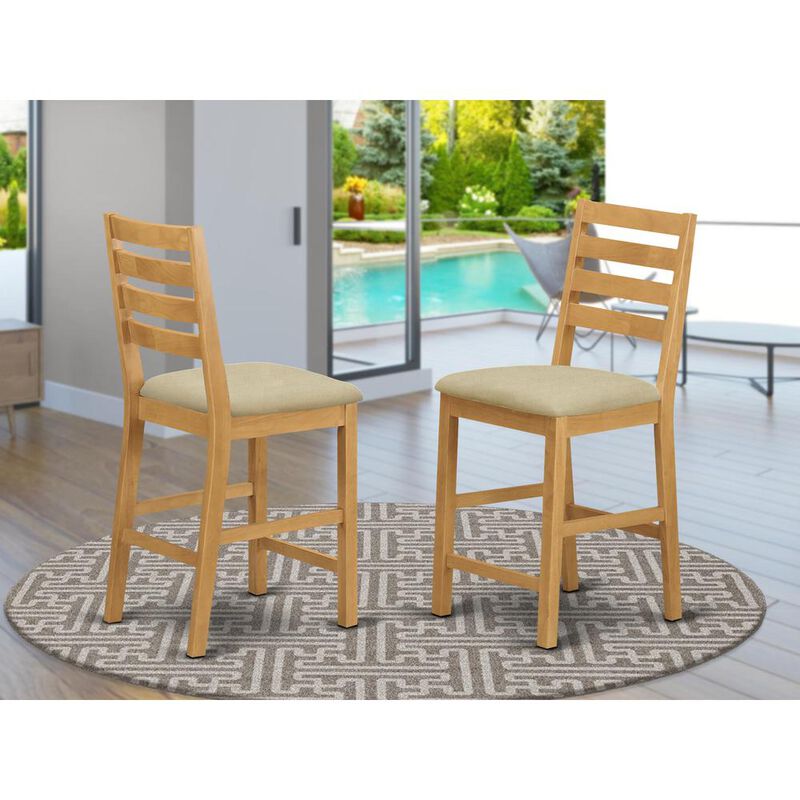 East West Furniture Café  Pub  Counter  Height  with  cushion  Seat  -  Natural  Oak  Finish,  Set  of  2