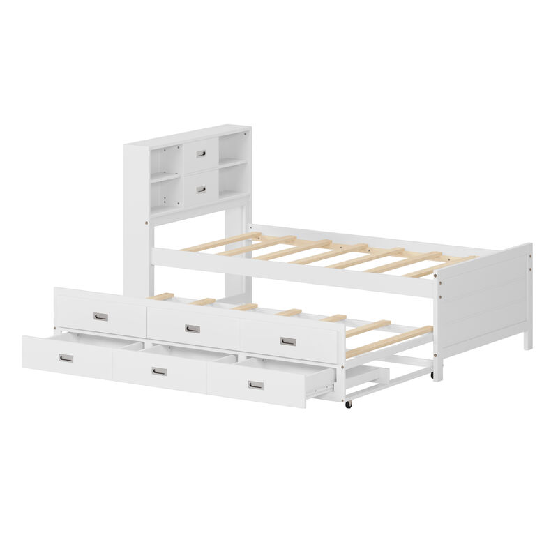 Merax Captain Bed with Storage Bookcase Headboard