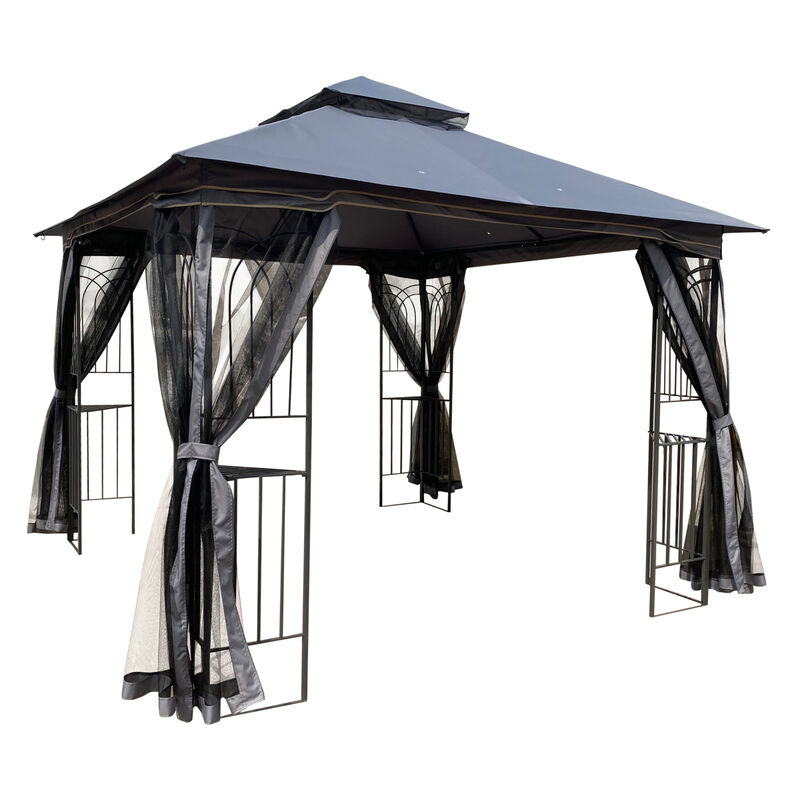 10x10 Outdoor Patio Gazebo Canopy Tent With Ventilated Double Roof And Mosquito Net