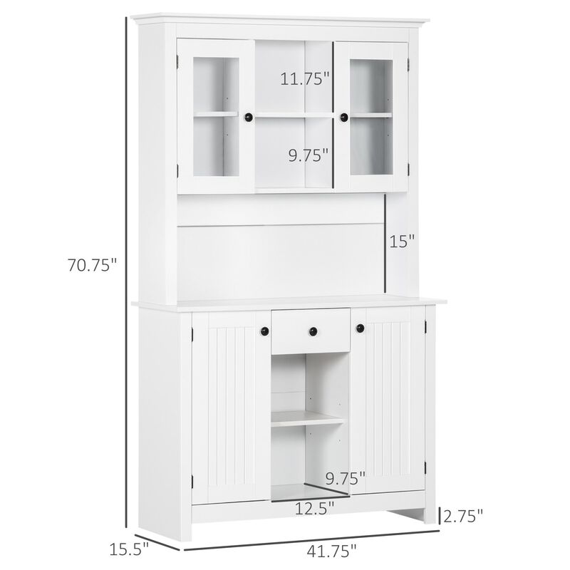 White Kitchen Hutch: Rustic Buffet with Microwave Stand & Shelves