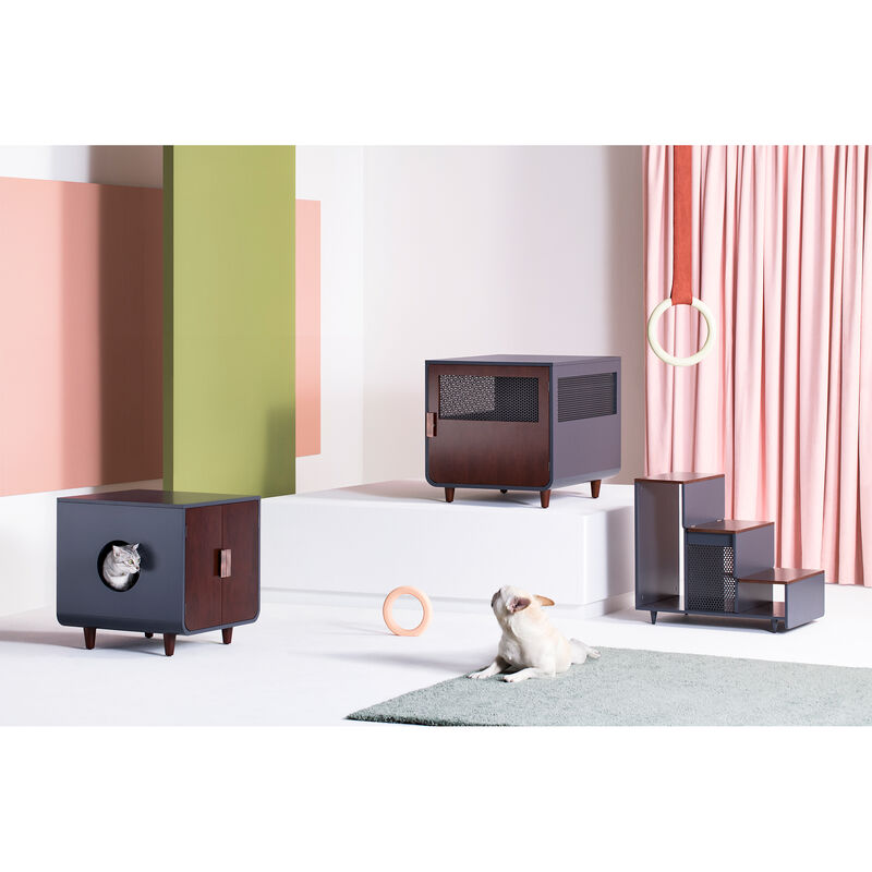 Teamson Pets Dyad Wooden Cat Litter Box Cabinet and Side Table, Mocha Walnut