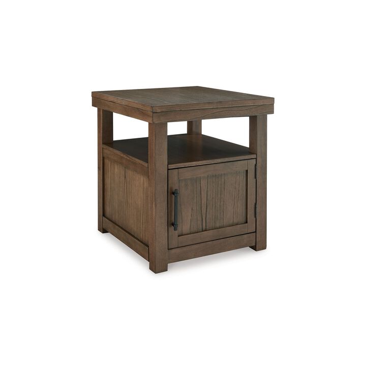 Olaf Side End Table, Open Shelf and Cabinet, 26 Inch Brown Acacia Wood - Benzara