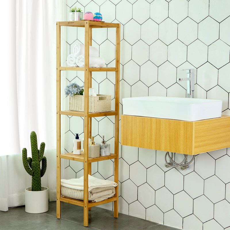 5-Tier Bamboo Bathroom Shelf, Standing Kitchen Rack