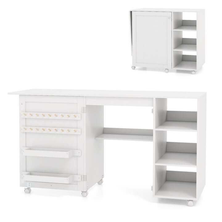 Multifunctional Folding Sewing Machine Craft Station with Storage Shelves for Home Organization