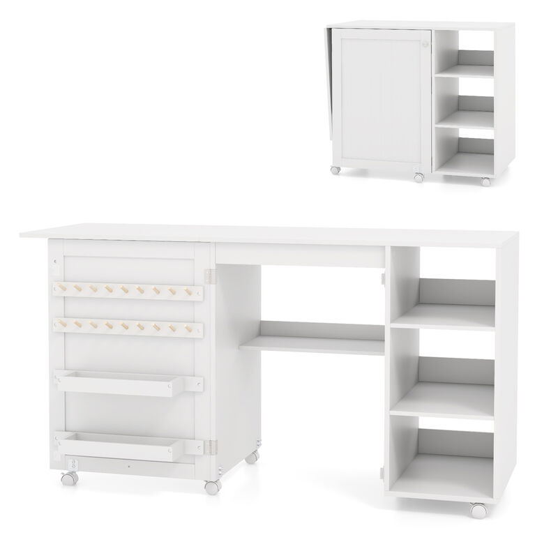 Multifunctional Folding Sewing Machine Craft Station with Storage Shelves for Home Organization