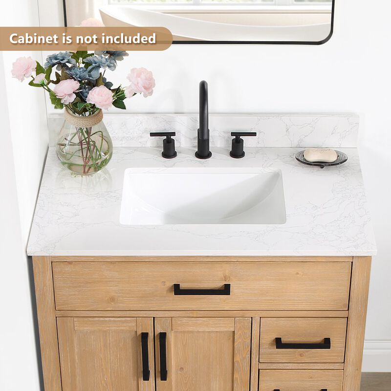 Altair Ceres 37 in. Engineered Stone Vanity Top in Grain White with Single White Sink