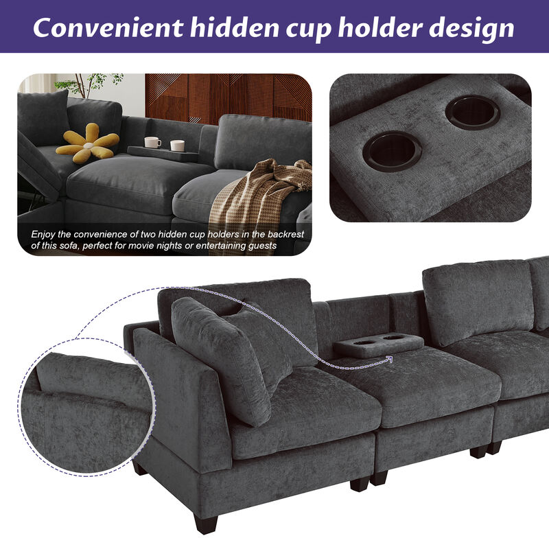 Merax Modular Sectional Sofa with 2 Hidden Cup Holders