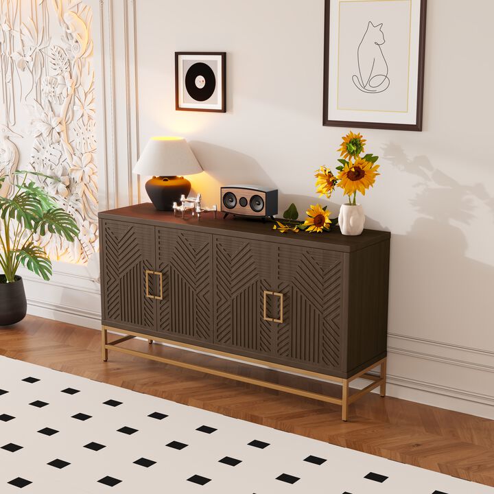 Clihome Sideboard Buffet Cabinet with Storage, sideboard cabinet with Adjustable Shelves, Rectangular Metal Handles and Legs for Kitchen, Living room, and Dining Room, Black