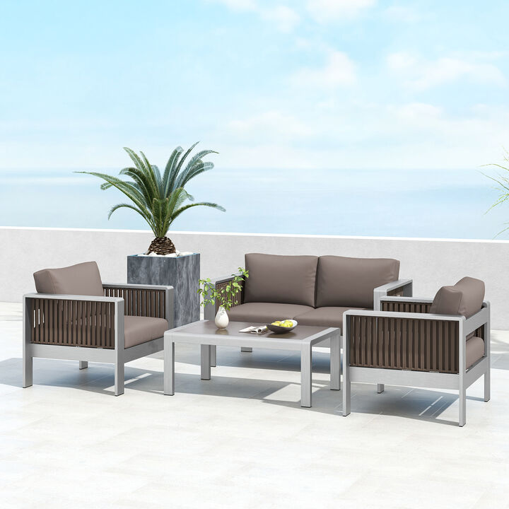 Patio Aluminum Loveseat Sofa Outdoor Furniture Set with Thick Back and Seat Cushions