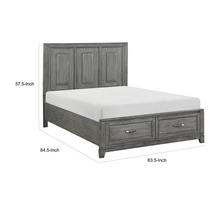 Thiem Queen Size Platform Bed with 2 Storage Drawers, Gray Wood Finish - Benzara