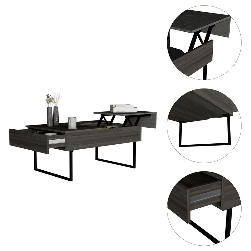 DEPOT E-SHOP Toronto Lift Top Coffee Table, One Drawer, Two Legs, Carbon Espresso / Onyx