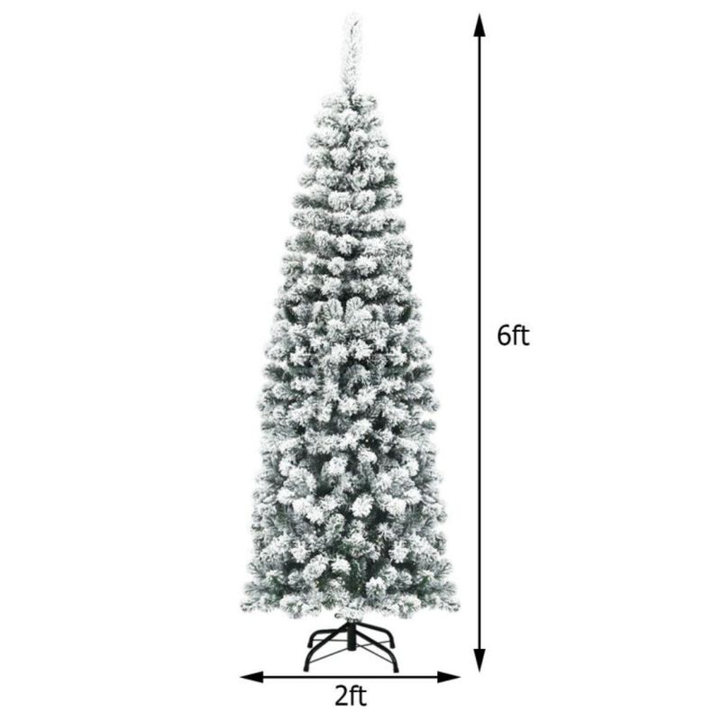 Hivvago 6 Feet Unlit Hinged Snow Flocked Artificial Pencil Christmas Tree with 500 Branch Tip