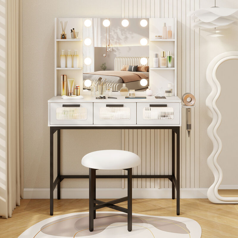 Bedroom Makeup Vanity Desk with Hollywood Mirror and Lights