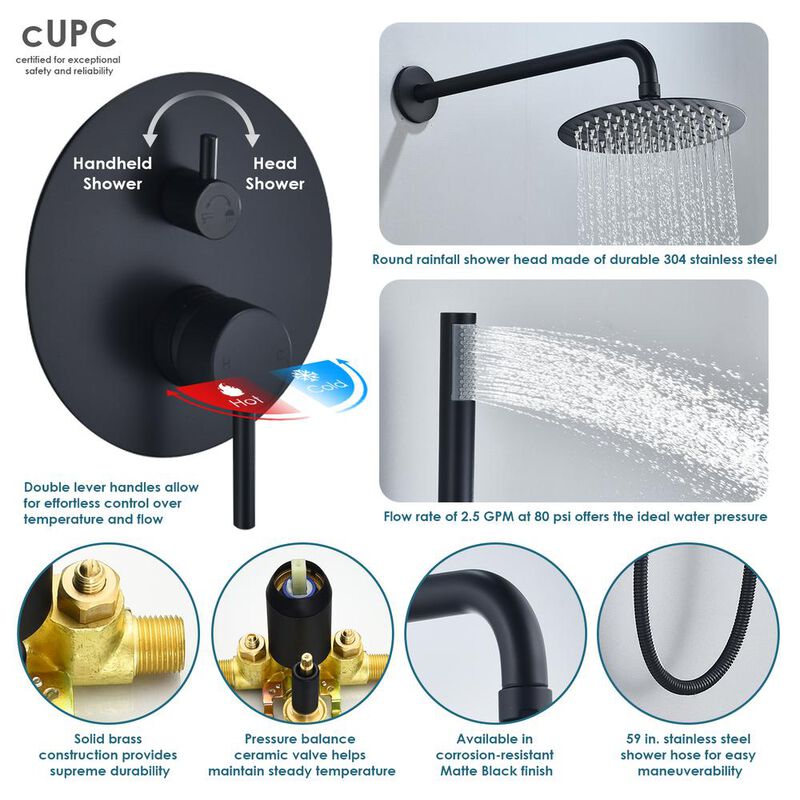 Altair Complete Shower System in Matte Black with Rough-In Valve