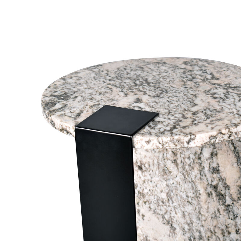 Lyra 17" Contemporary Natural Marble/Metal Handmade Round End Table