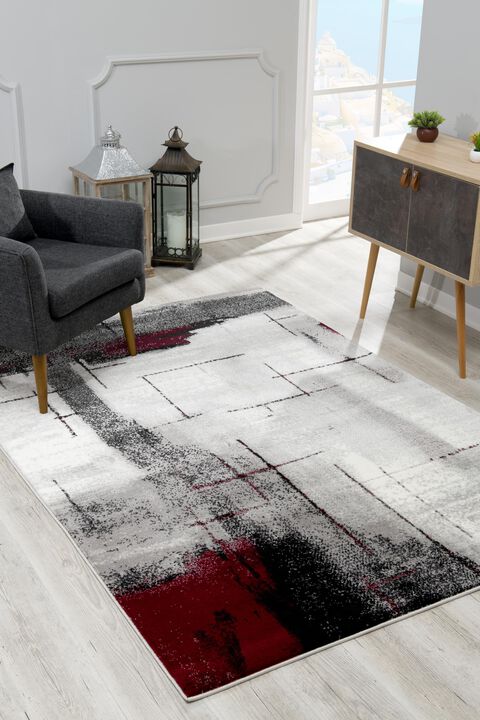 Montage Modern Abstract Grey Red Indoor Area Rug