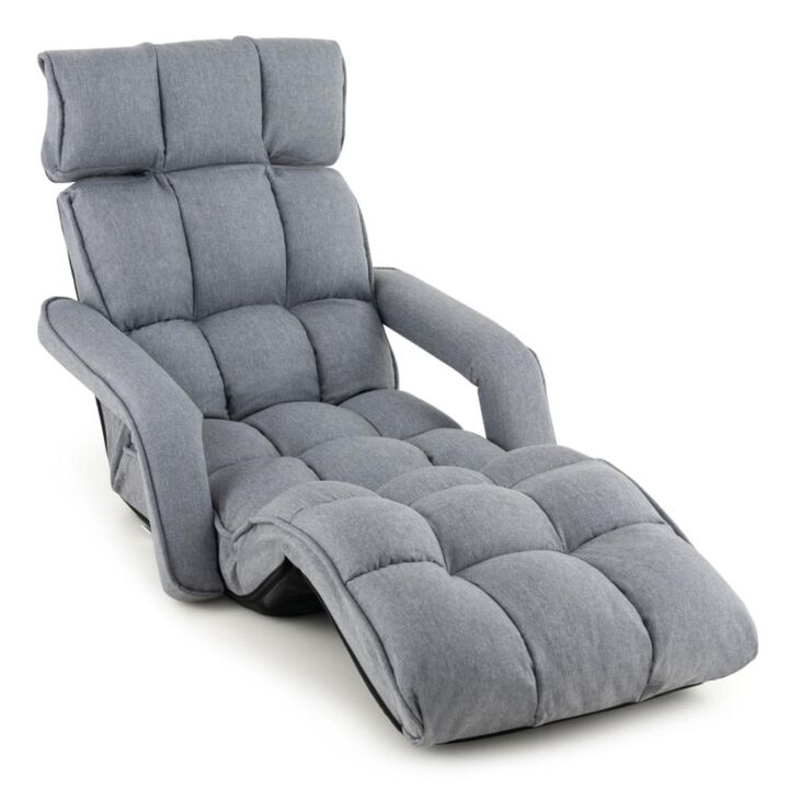 Hivvago 6-Position Adjustable Floor Chair with Adjustable Armrests and Footrest-Gray