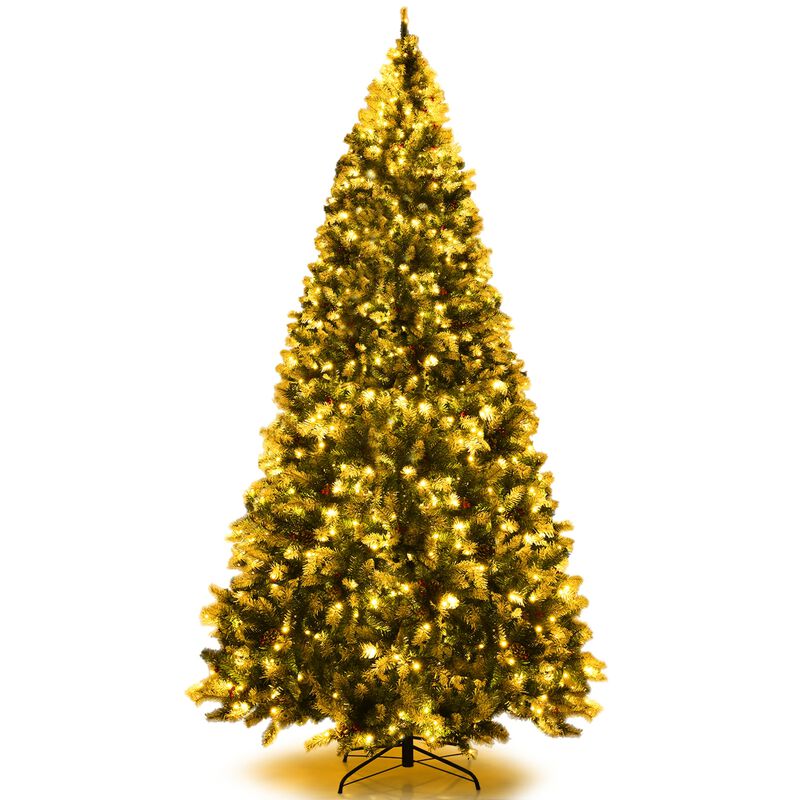 Pre-lit Snow Flocked Christmas Tree with Red Berries and LED Lights