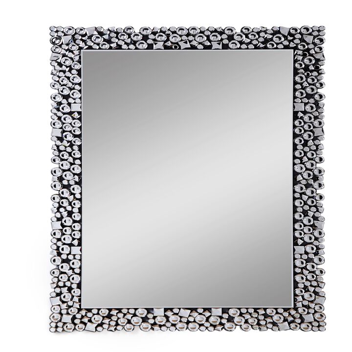 Wooden Backing Wall Decor with Faux Crystals Inlaid Border, Black and Clear-Benzara