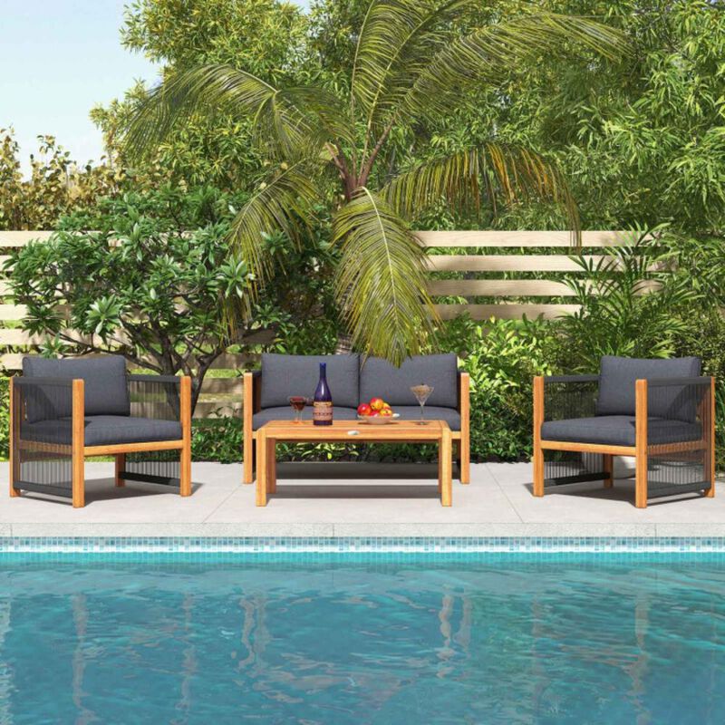 Hivvago 4 Pieces Acacia Wood Sofa Set with Cushions for Outdoor Patio