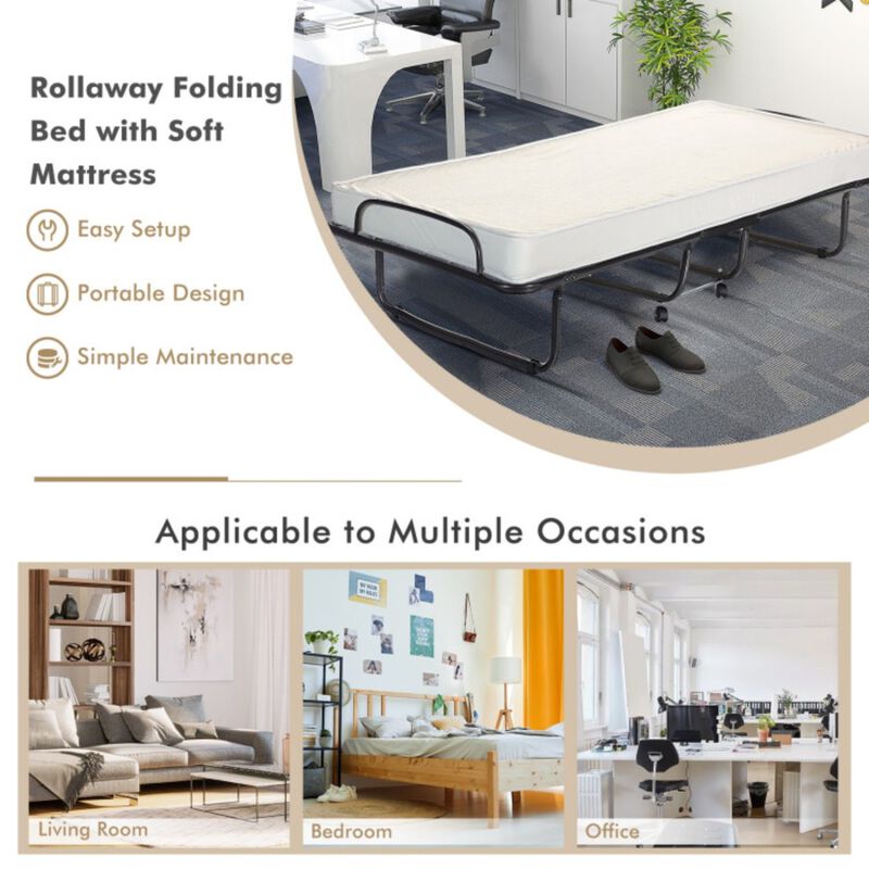 Rollaway Folding Bed with 4 Inch Mattress and Sturdy Metal Frame