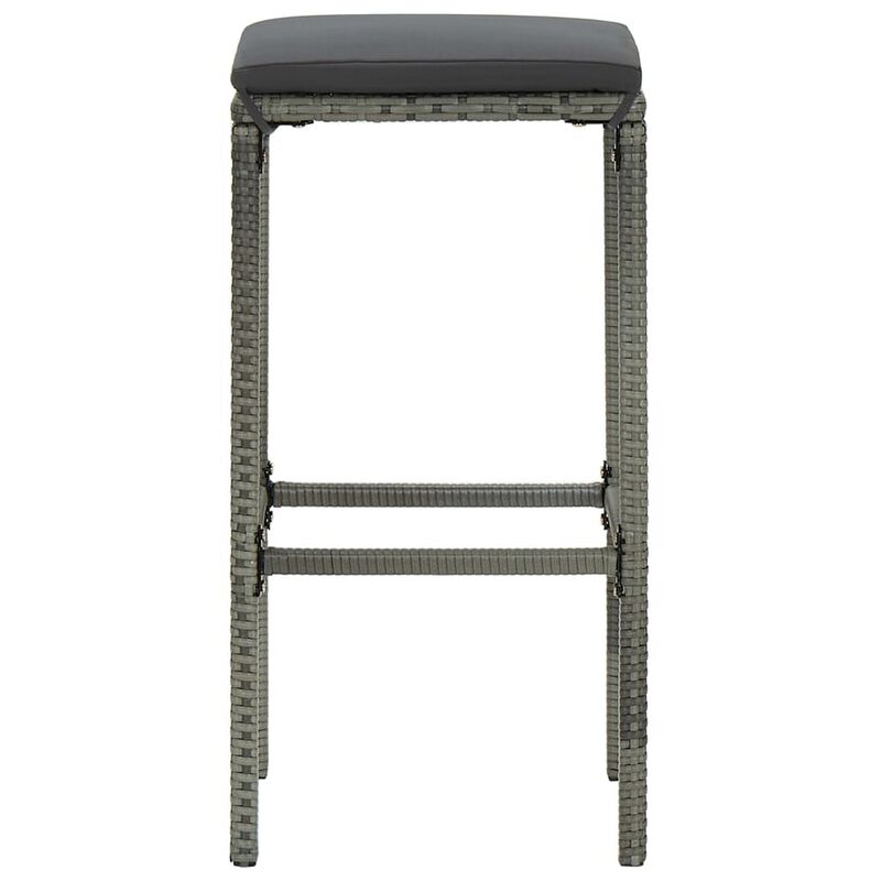 Vian Outdoor Barstool Set of 2, Gray Poly Rattan and Polyester Seats - Benzara