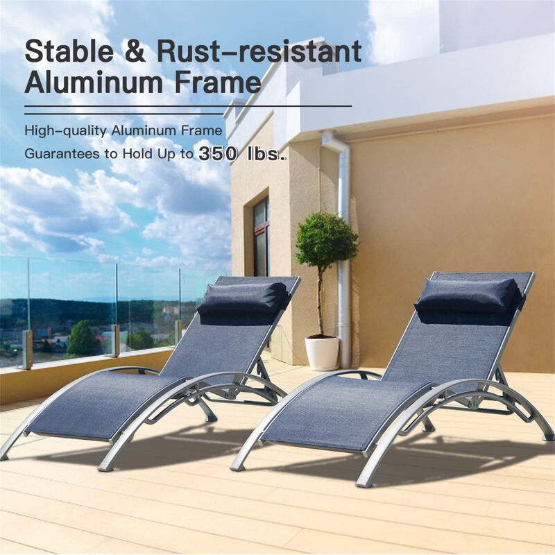 Blue Outdoor Chaise Lounge Set - 2 Chairs