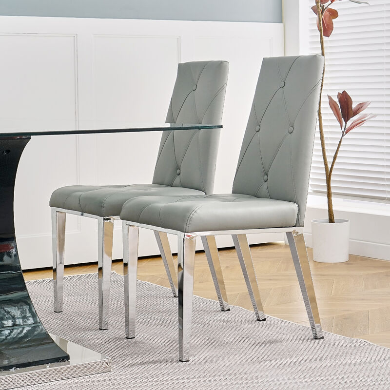 Set of 2 Grey PU Dining Chairs