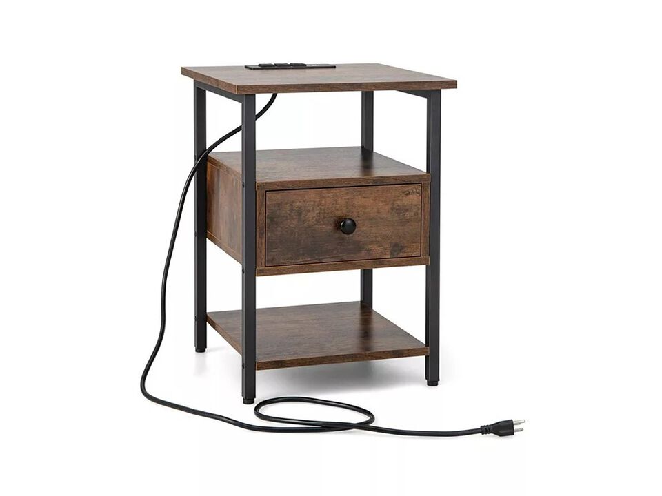 SUGIFT 3-Tier Nightstand with Charging Station and Drawer