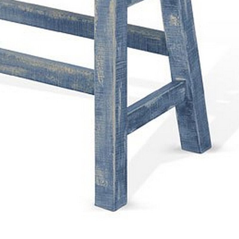 Rena Counter Height Bench, 33 Inch Ocean Blue Mahogany Wood Frame - Benzara