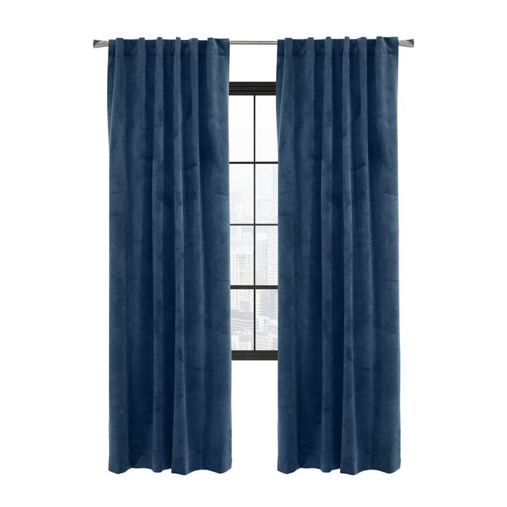 Thermalogic Seren Classic Velvet Room Darkening Dual Header Energy Efficient Curtain Panel Dark Blue