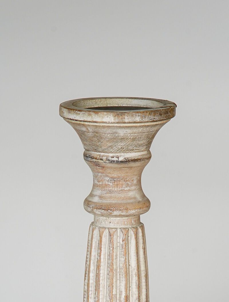 Traditional Antique White Eco-friendly Handmade Mango Wood Set Of One 12" Pillar Candle Holder