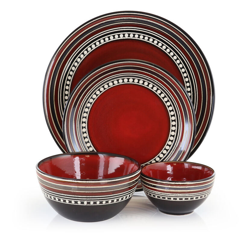 Gibson Elite CafÃ© Versailles 16 Piece Double Bowl Dinnerware Set - Red