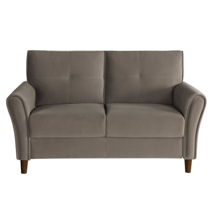 Sarah 57 Inch Loveseat, Brown Velvet, Tufted, Reversible Cushions, Wood - Benzara